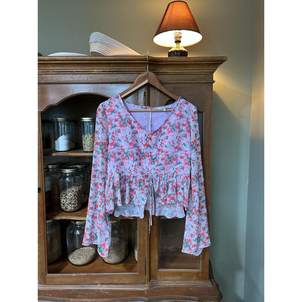 L Floral Womens Flowy Summer Harper Wren Whimsical Blouse Fairy